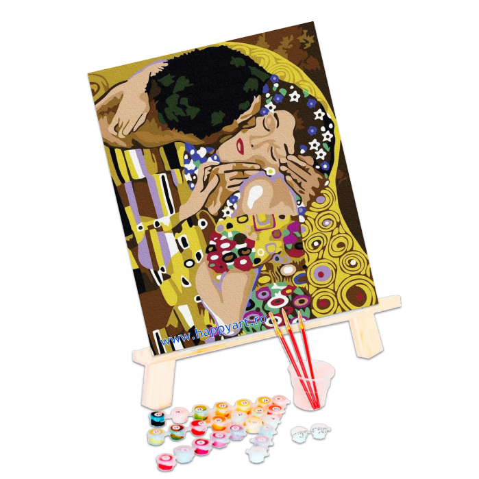 Kit pictura pe numere Sarutul de Gustav Klimt, cu sasiu, 40X50 cm, 16 culori [3]