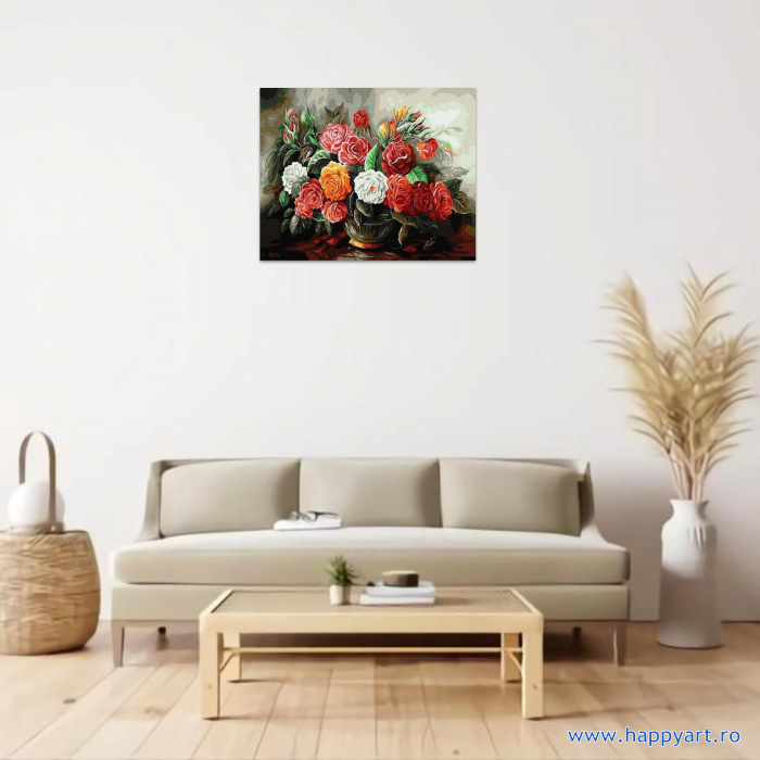 Kit pictura pe numere Trandafiri magnifici, cu sasiu, 40X50 cm, 26 culori [2]