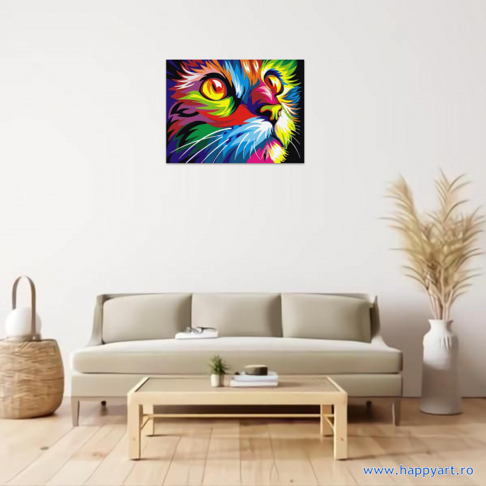 Kit pictura pe numere Pisica multicolora, cu sasiu, 30x40 cm, 17 culori, PC3040046 [2]