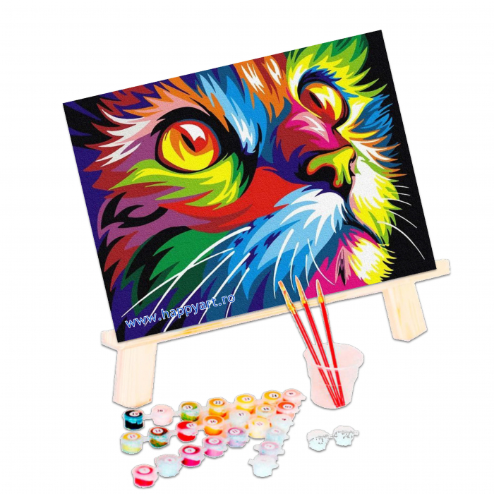 Kit pictura pe numere Pisica multicolora, cu sasiu, 30x40 cm, 17 culori, PC3040046 [3]