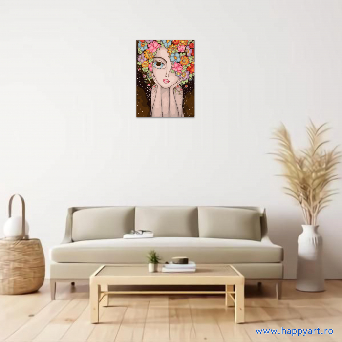 Kit pictura pe numere Flower girl, cu sasiu, 30x40 cm, 20 culori [2]