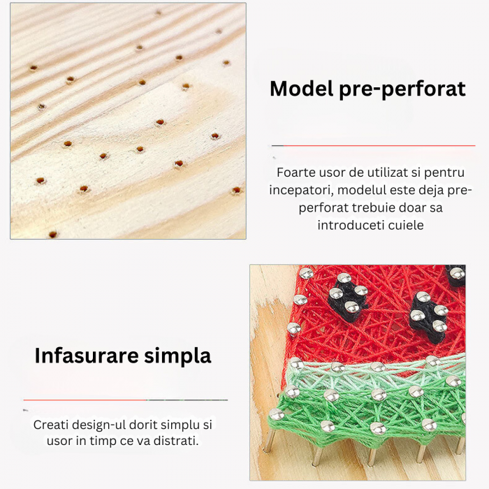 Kit STRING ART cu fire, DABISY, model BARCA CU PANZE, efect 3D, pentru copii si adulti, bricolaj, suport de lemn, rotund pre-perforat, minisevalet, fire de ata, handmande, dimensiuni 11 x 11 cm [3]