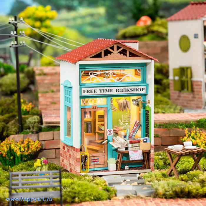Macheta casuta din lemn, de asamblat DIY, Libraria Free Time, 64 piese, DS008 [2]