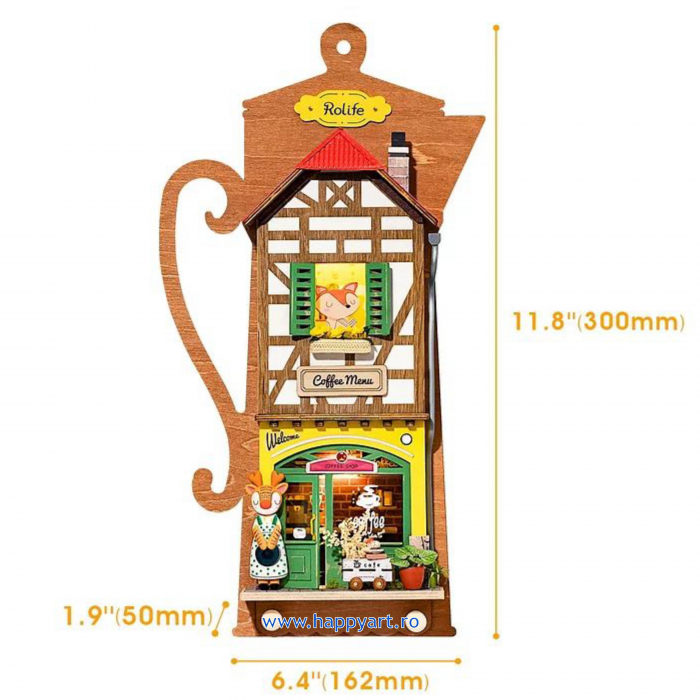 Macheta casuta din lemn, de asamblat DIY, Lazy Coffee House, 41 piese, DS020 [4]