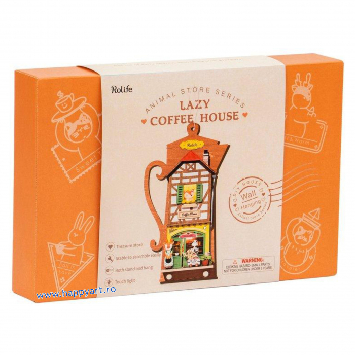 Macheta casuta din lemn, de asamblat DIY, Lazy Coffee House, 41 piese, DS020 [3]