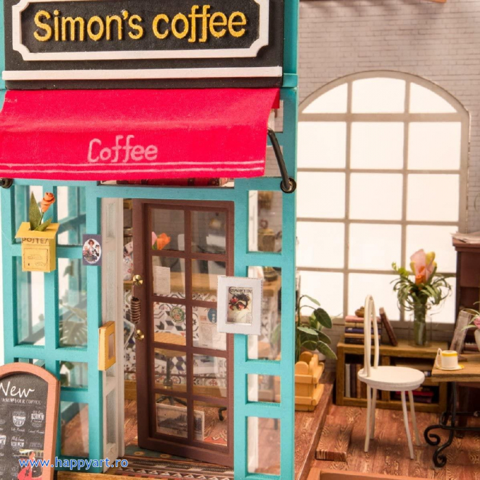 Macheta casuta din lemn, de asamblat DIY, Cafeneaua lui Simon, 203 piese, DG109 [6]