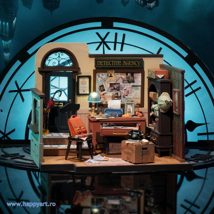 Macheta casuta din lemn, de asamblat DIY, Detective Agency, 159 piese, DG157 [3]
