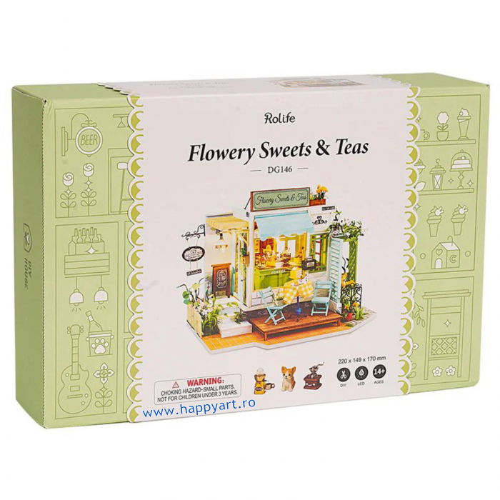 Macheta casuta din lemn, de asamblat DIY, Flowery Sweets & Teas, 184 piese, DG146 [4]