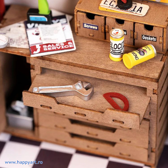 Macheta casuta din lemn, de asamblat DIY, Atelier GARAJ, 157 piese, DG165 [8]