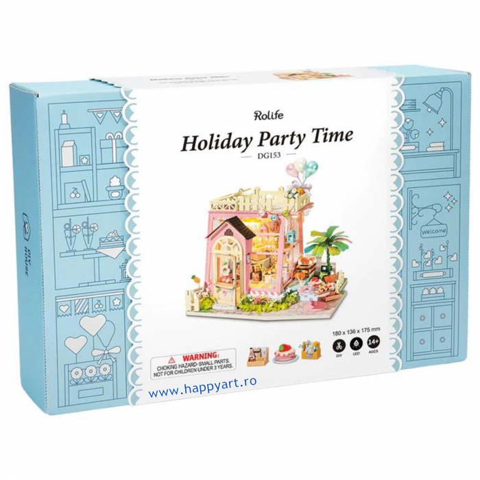Macheta casuta din lemn, de asamblat DIY, Holiday Party Time, 144 piese, DG153 [5]