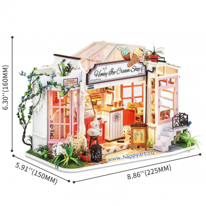 Macheta casuta din lemn, de asamblat DIY, Honey Ice Cream Shop, 170 piese, DG148 [3]