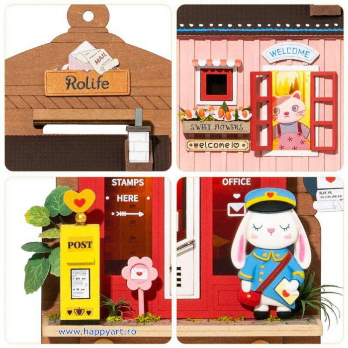 Macheta casuta din lemn, de asamblat DIY, Oficiu Postal, 104 piese, DS021 [5]