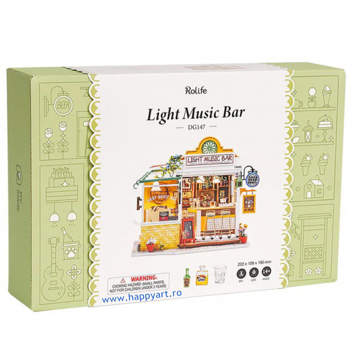 Macheta casuta din lemn, de asamblat DIY, Light Music Bar, 149 piese, DG147 [5]