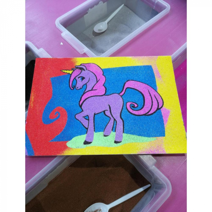 Pictura Unicorn roz cu nisip colorat [3]