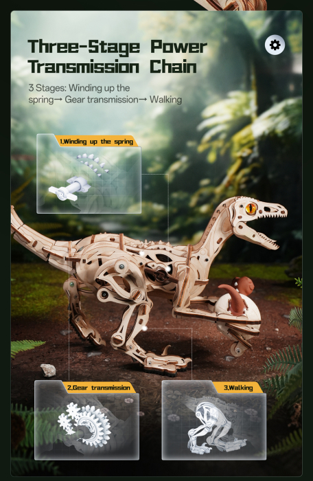 Puzzle 3D, mecanic, Velociraptor, lemn, 189 piese [9]