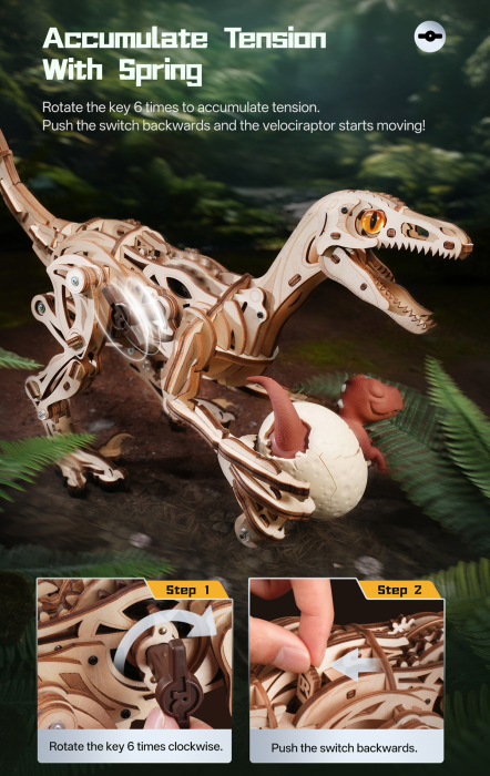 Puzzle 3D, mecanic, Velociraptor, lemn, 189 piese [11]