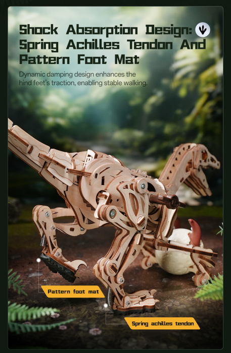 Puzzle 3D, mecanic, Velociraptor, lemn, 189 piese [12]
