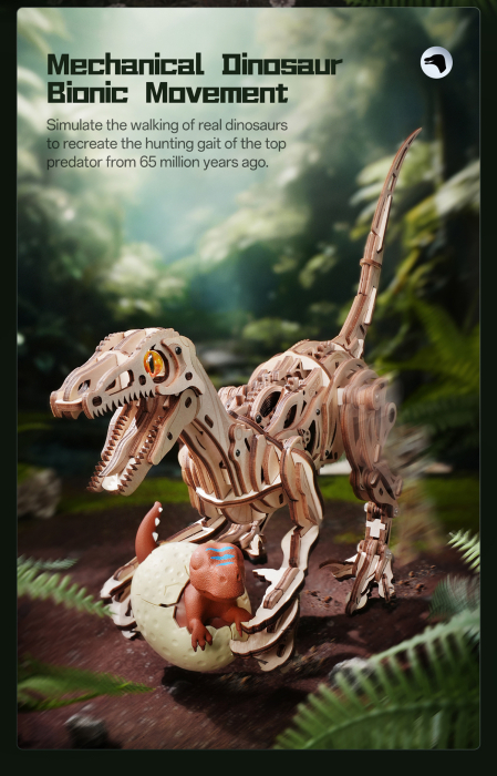 Puzzle 3D, mecanic, Velociraptor, lemn, 189 piese [3]