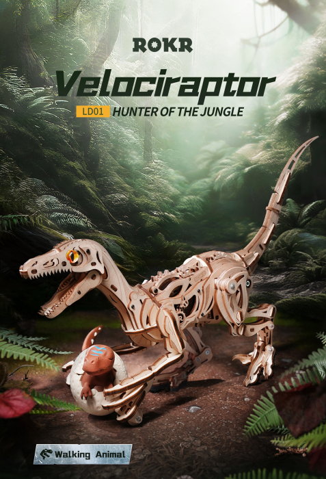 Puzzle 3D, mecanic, Velociraptor, lemn, 189 piese [2]