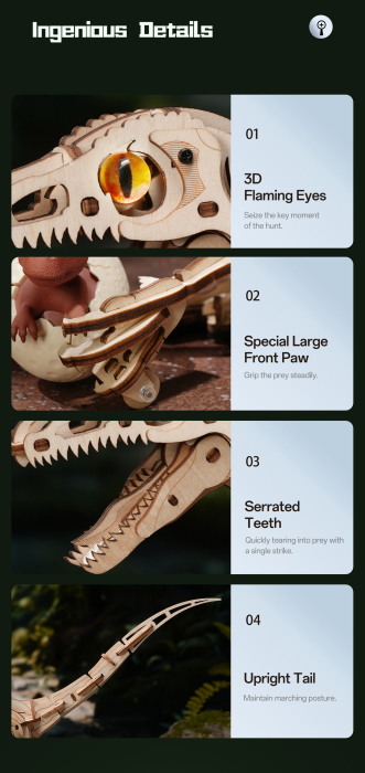 Puzzle 3D, mecanic, Velociraptor, lemn, 189 piese [6]