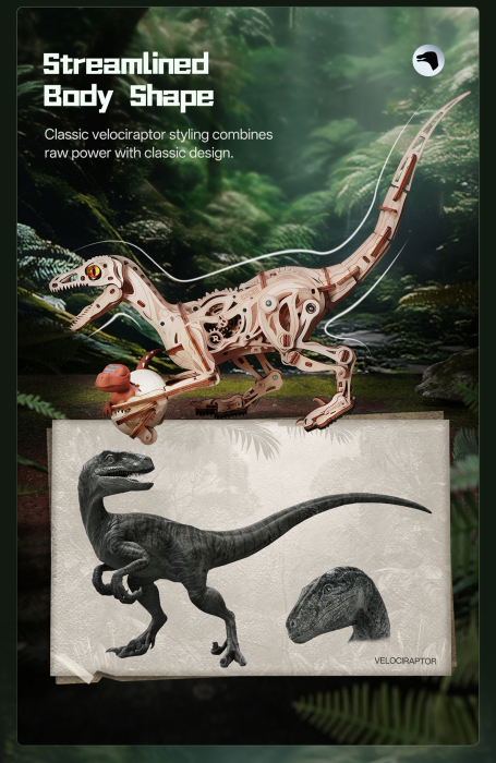 Puzzle 3D, mecanic, Velociraptor, lemn, 189 piese [10]