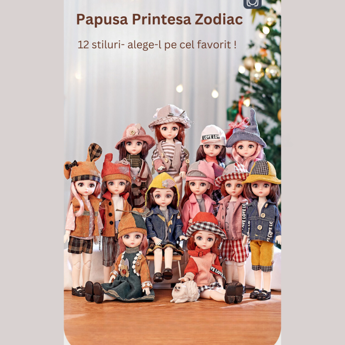 Papusa printesa constelatiei Zodia VARSATOR, 30 de cm, DABISY, design realist, cutie cadou, 13 articulatii flexibile, 1 set de hainute suplimentar, pentru copii peste 3 ani, bej multicolor [2]