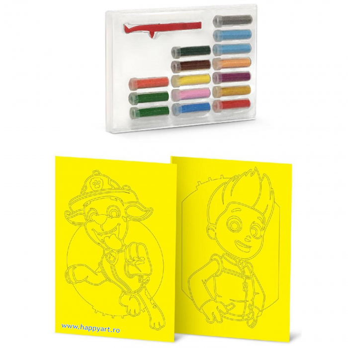 Paw Patrol - RYDER & MARSHALL, Set creativ pictura cu nisip colorat, 2 planse 16,5 x 23,5 cm, 15 tuburi nisip multicolor, 1 penseta, 2 folii, + 3 ani [2]