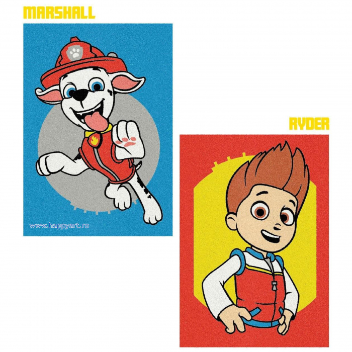 Paw Patrol - RYDER & MARSHALL, Set creativ pictura cu nisip colorat, 2 planse 16,5 x 23,5 cm, 15 tuburi nisip multicolor, 1 penseta, 2 folii, + 3 ani [4]