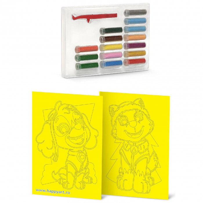 Paw Patrol - SKYE & EVEREST, Set creativ pictura cu nisip colorat, 2 planse 16,5 x 23,5 cm, 15 tuburi nisip multicolor, 1 penseta, 2 folii, + 3 ani [3]
