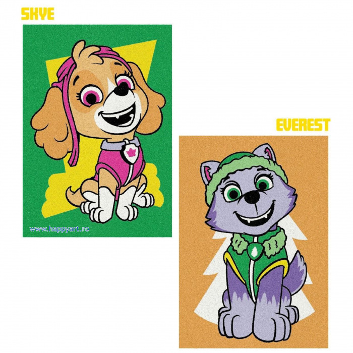 Paw Patrol - SKYE & EVEREST, Set creativ pictura cu nisip colorat, 2 planse 16,5 x 23,5 cm, 15 tuburi nisip multicolor, 1 penseta, 2 folii, + 3 ani [2]
