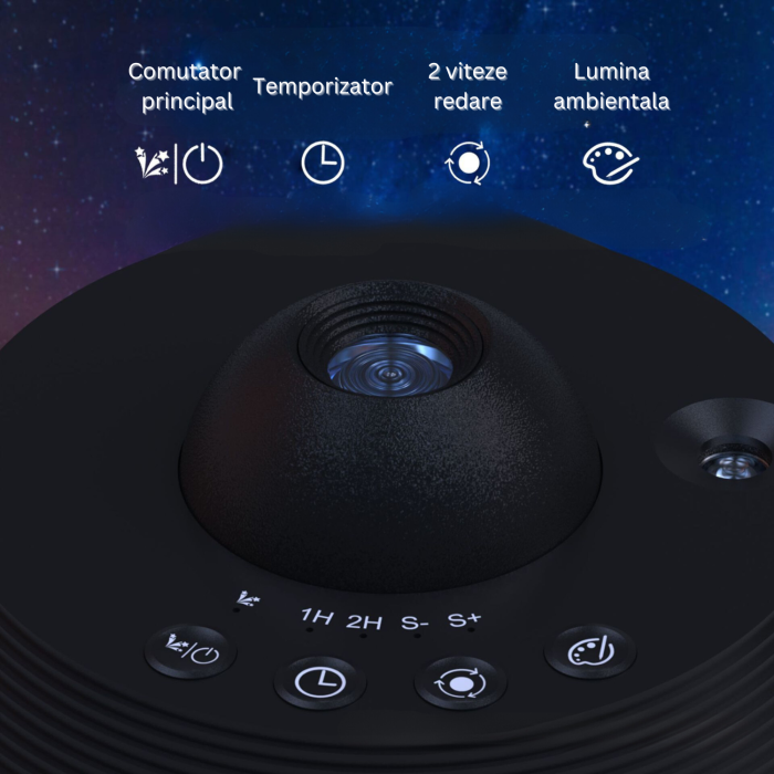 Proiector stelar Galaxy, 13 discuri in set, rotativ la 360 de grade, rezolutie 4 K, lampa de veghe, galaxii, luna, sistem solor, pamant si luna, negru [4]