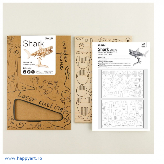 Puzzle 3D, Rechin, lemn, 41 piese, TG274 [3]