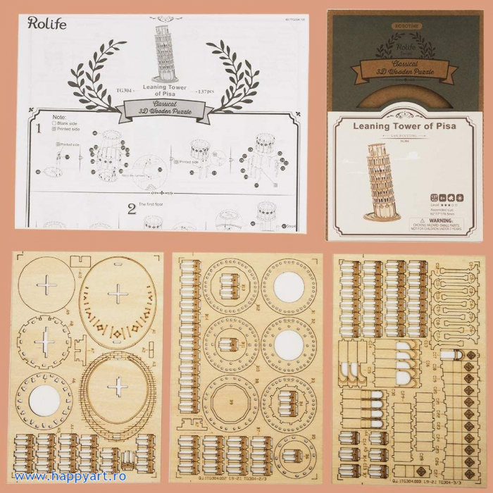 Puzzle 3D, Turnul din Pisa, lemn, 137 piese, TG304 [4]