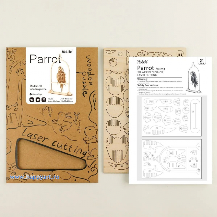 Puzzle 3D, Papagal, lemn, 31 piese, TG253 [5]