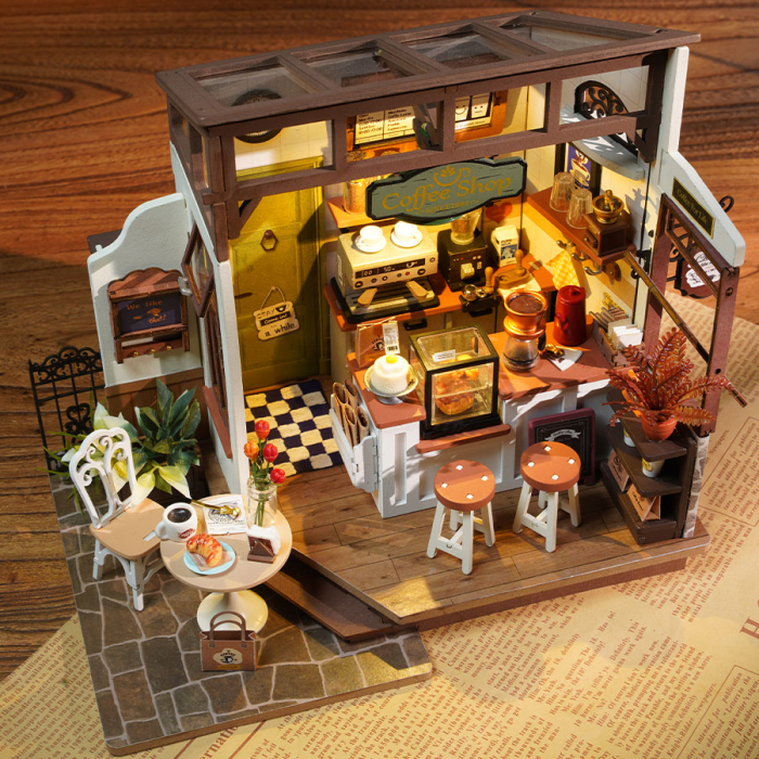 Puzzle 3D, Casuta DIY, Coffee Shop, 183 piese, lemn [3]