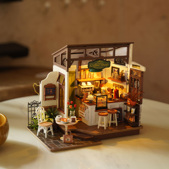 Puzzle 3D, Casuta DIY, Coffee Shop, 183 piese, lemn [8]