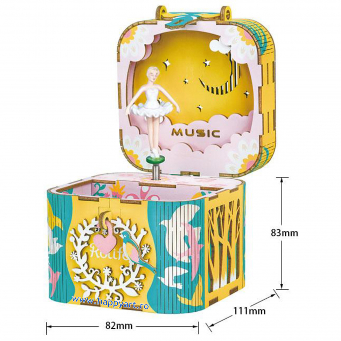 Puzzle 3D, Cutie muzicala, Balerina, lemn, 52 piese, AMD52 [5]