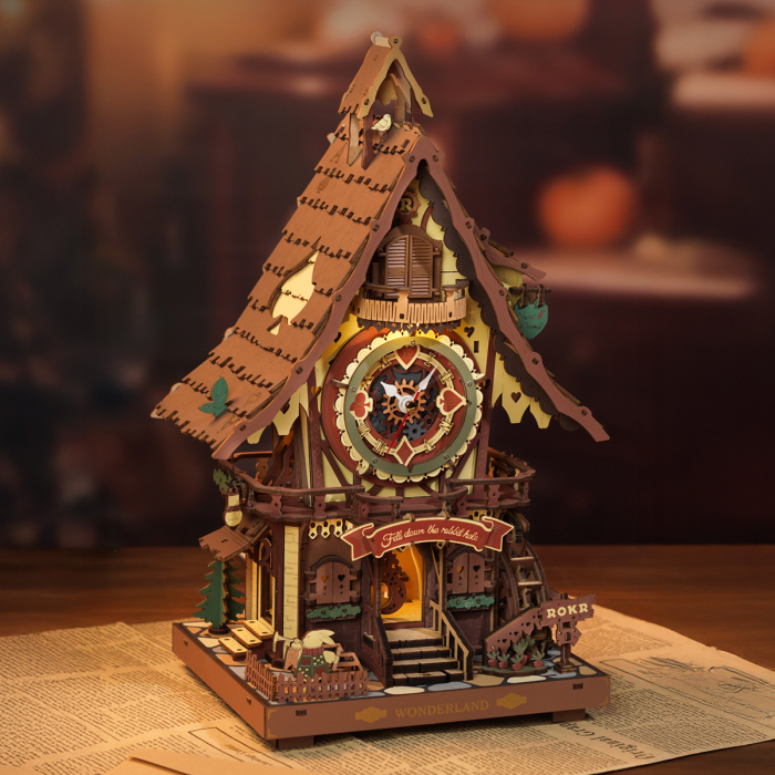Puzzle 3D mecanic, Ceas cu Cuc, Lemn colorat, 435 piese [2]