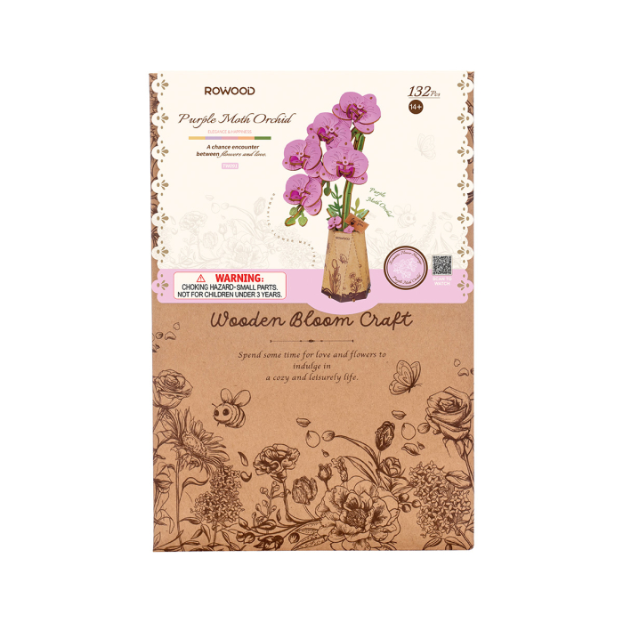 Puzzle 3D, din lemn, Orhidee roz, 132 piese [6]