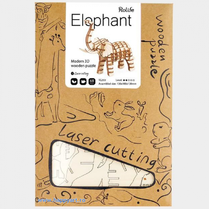 Puzzle 3D, Elefant, lemn, 68 piese, TG203 [5]