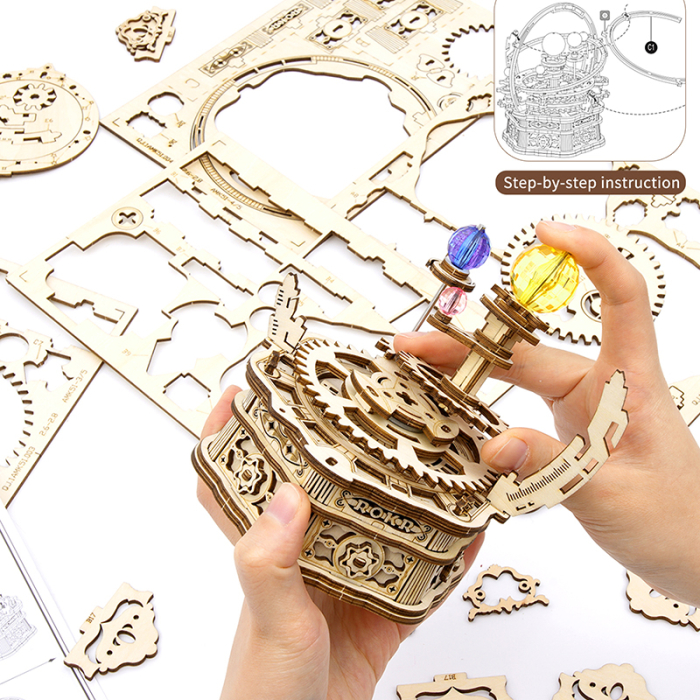 Puzzle 3D, lemn, cutiuta muzicala, Noapte Instelata, 84 piese [3]