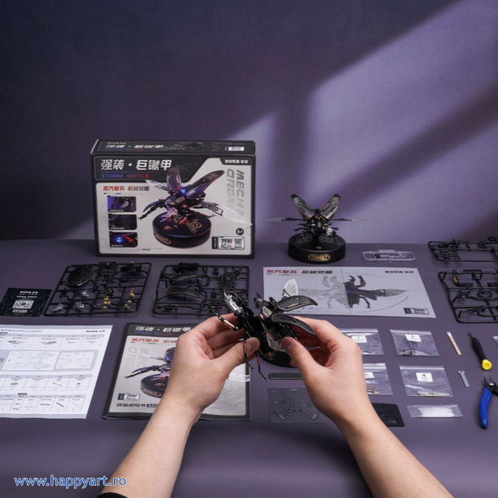 Puzzle 3D, mecanic, Stag Beetle, plastic si metal, 115 piese, MI03 [4]