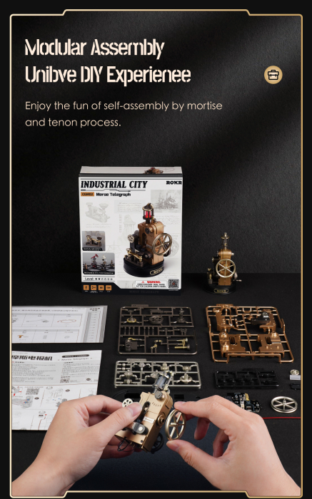 Puzzle 3D mecanic, TELEGRAF MORSE, metal si plastic [5]