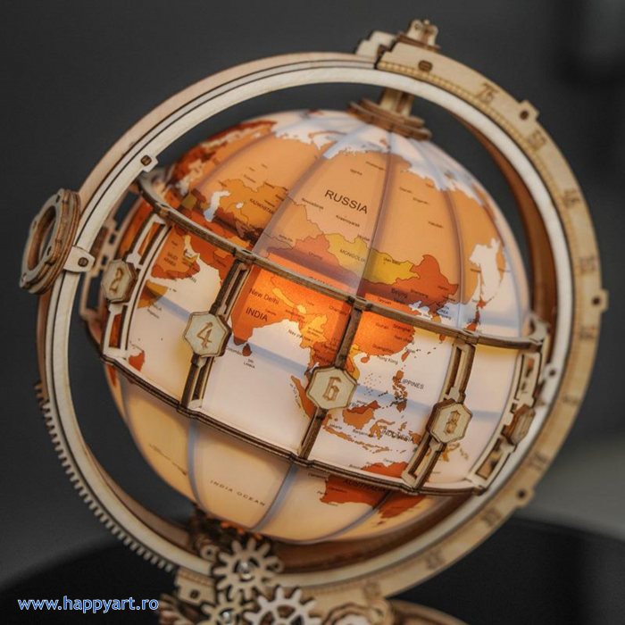 Puzzle 3D, Glob pamantesc cu lumina, lemn, 180 piese, ST003 [8]