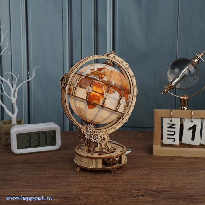 Puzzle 3D, Glob pamantesc cu lumina, lemn, 180 piese, ST003 [2]