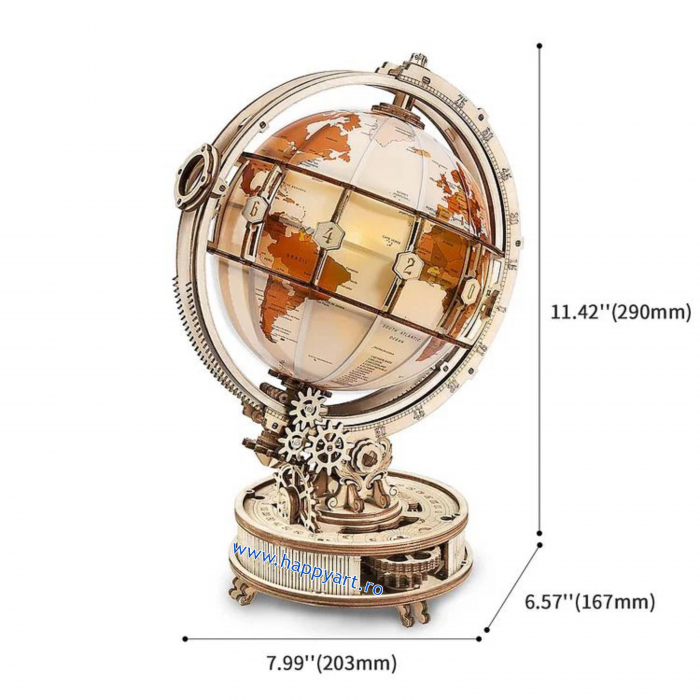 Puzzle 3D, Glob pamantesc cu lumina, lemn, 180 piese, ST003 [5]