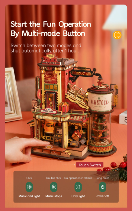 Puzzle 3D, Cutie muzicala Fabrica de Cadouri de Craciun, lemn, 449 piese [13]