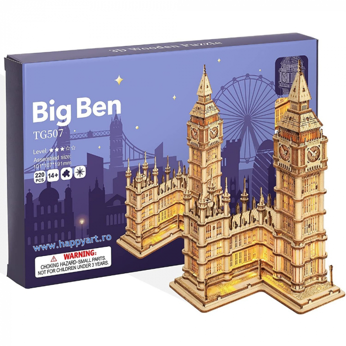 Puzzle 3D, Big Ben, lemn, cu lumini, 220 piese, TG507 [4]