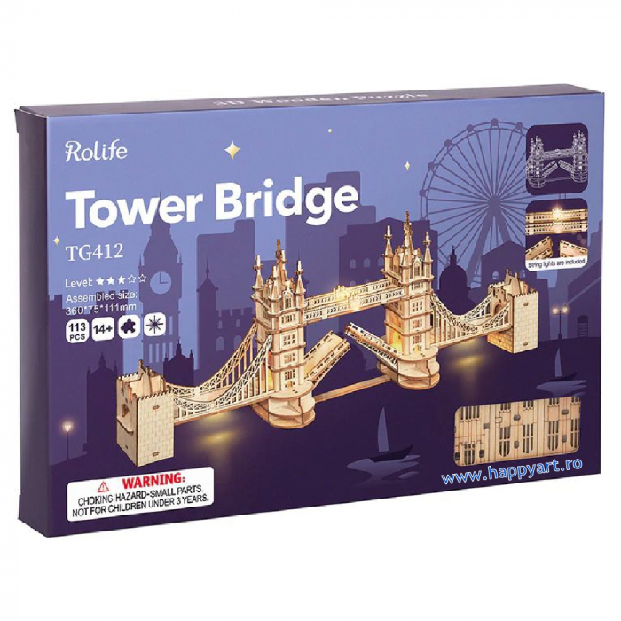 Puzzle 3D, Tower Bridge, lemn, cu lumini, 113 piese, TG412 [3]