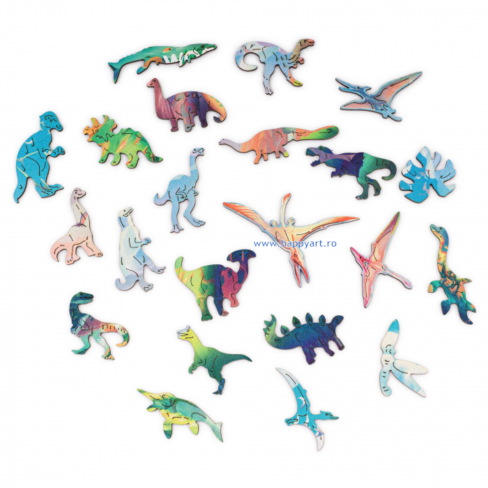 Puzzle copii, Diplodocus, din lemn, 100 piese, folie adeziv, macheta 3D si rigla lemn dinozaur, Unidragon [9]